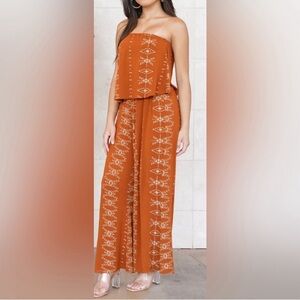 Tanoa Hawaii Tan Black Polynesian Pants Jumper Jumpsuit Women’s Size Small